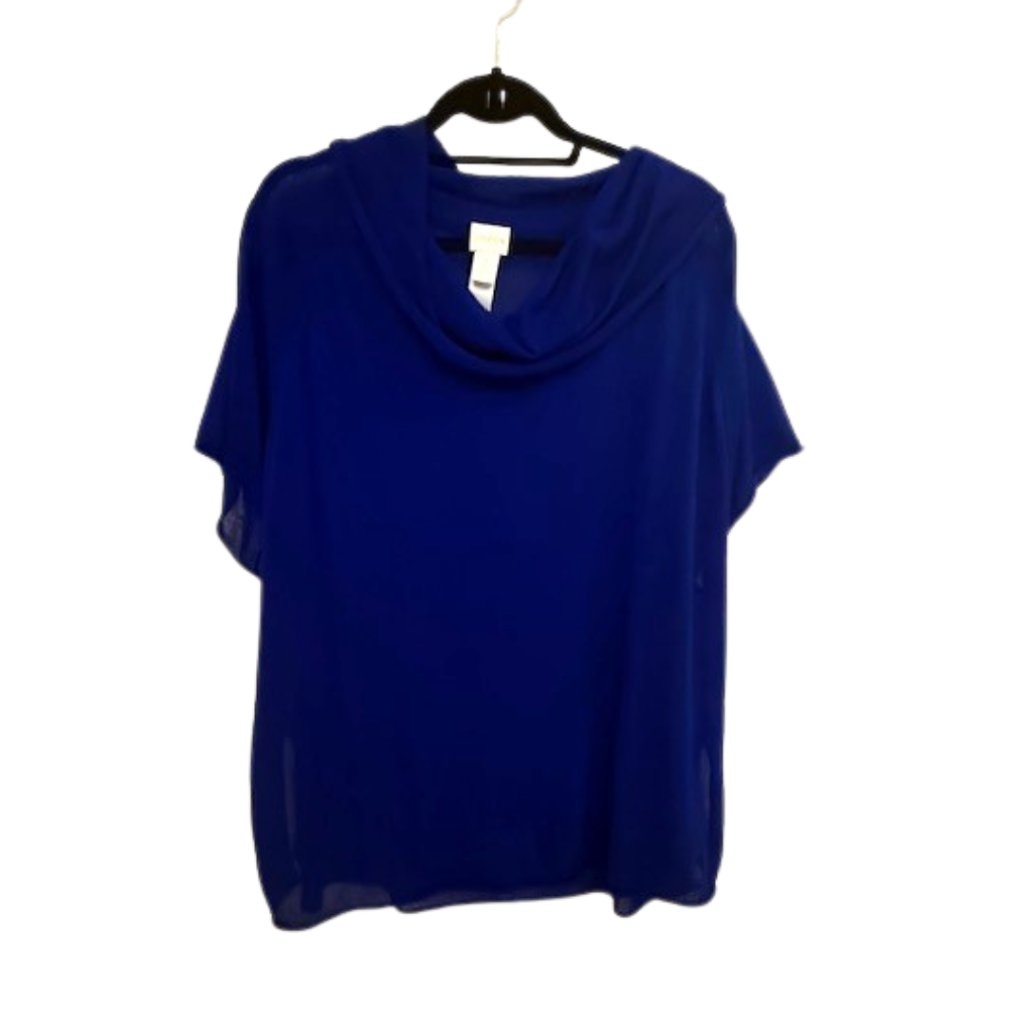 Chico's Translucent Royal Blue Top With Cowl Neck And Drop Sleeves. Size 1